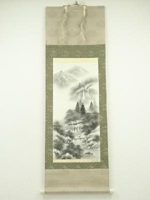 五鳳筆　水墨山水　肉筆絹本掛軸